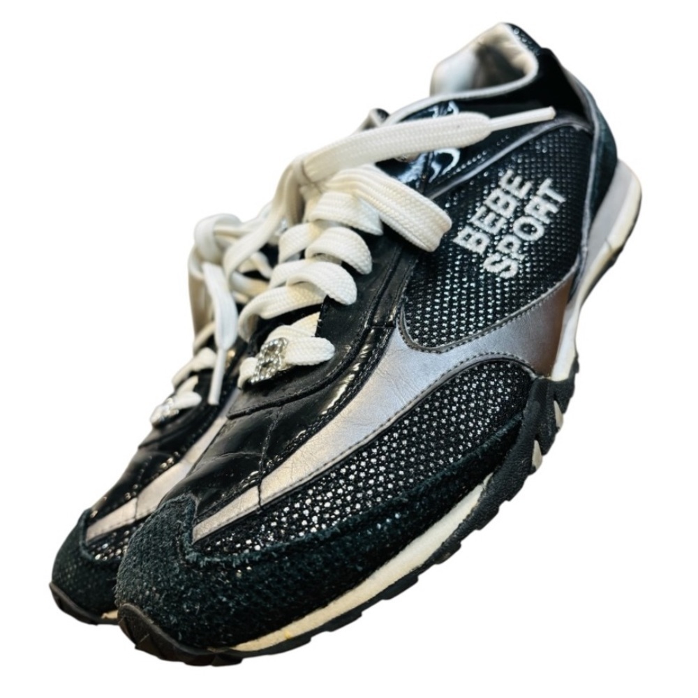 VINTAGE Y2K BEBE Sport Women’s Black and Silver Tennis Sneakers Size 8 - Picture 3 of 9